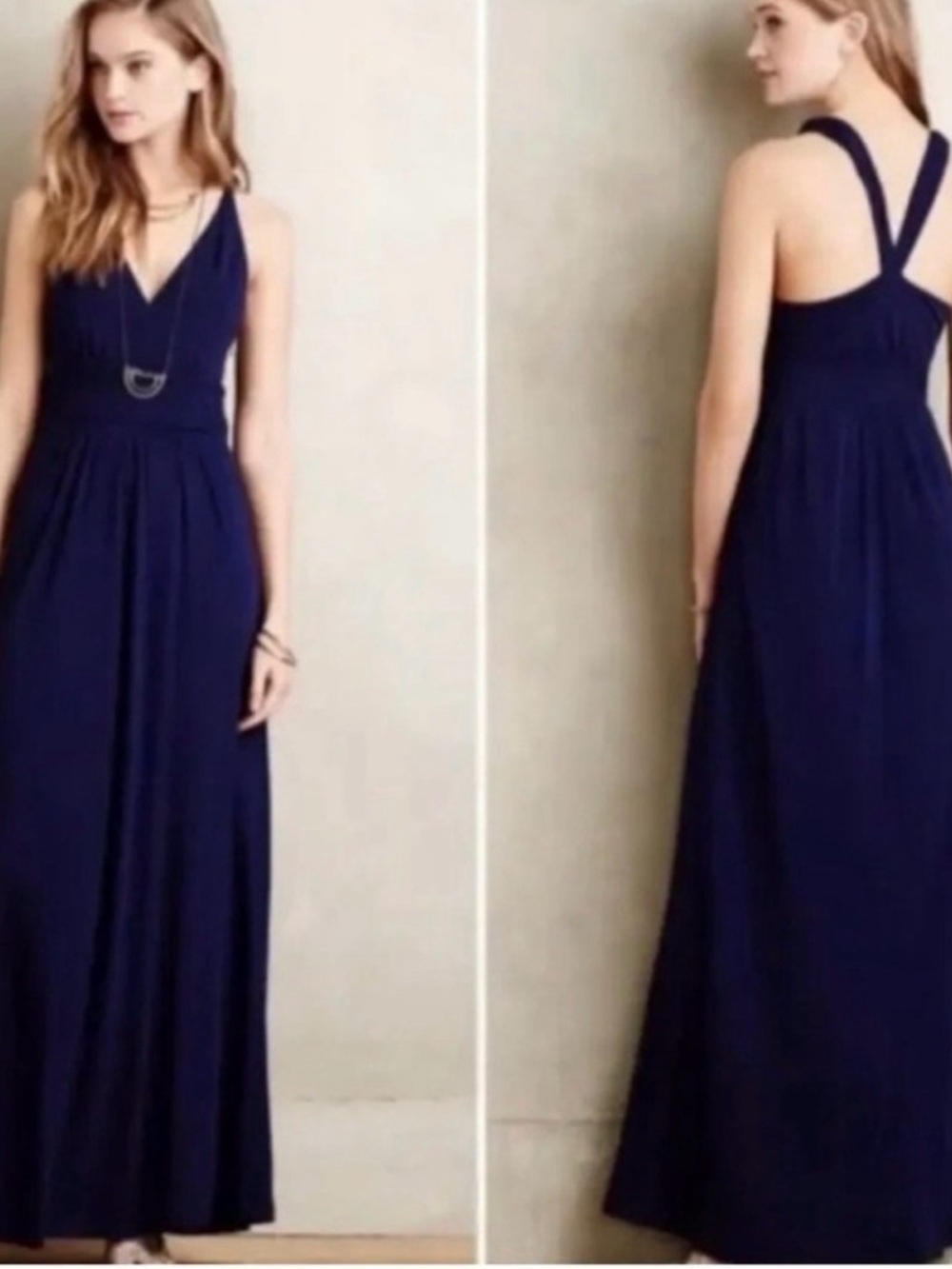 Maeve Anthropologie YUMA Navy V-Neck Dress with Braided Waist Detail - Picture 1 of 6